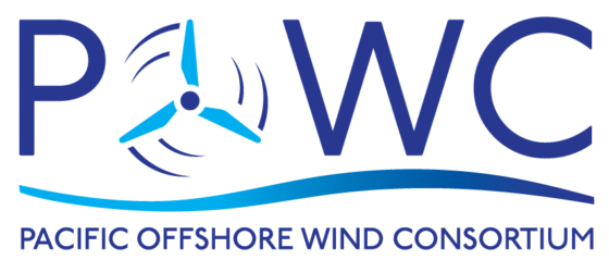 POWC logo with a wind turbine above water